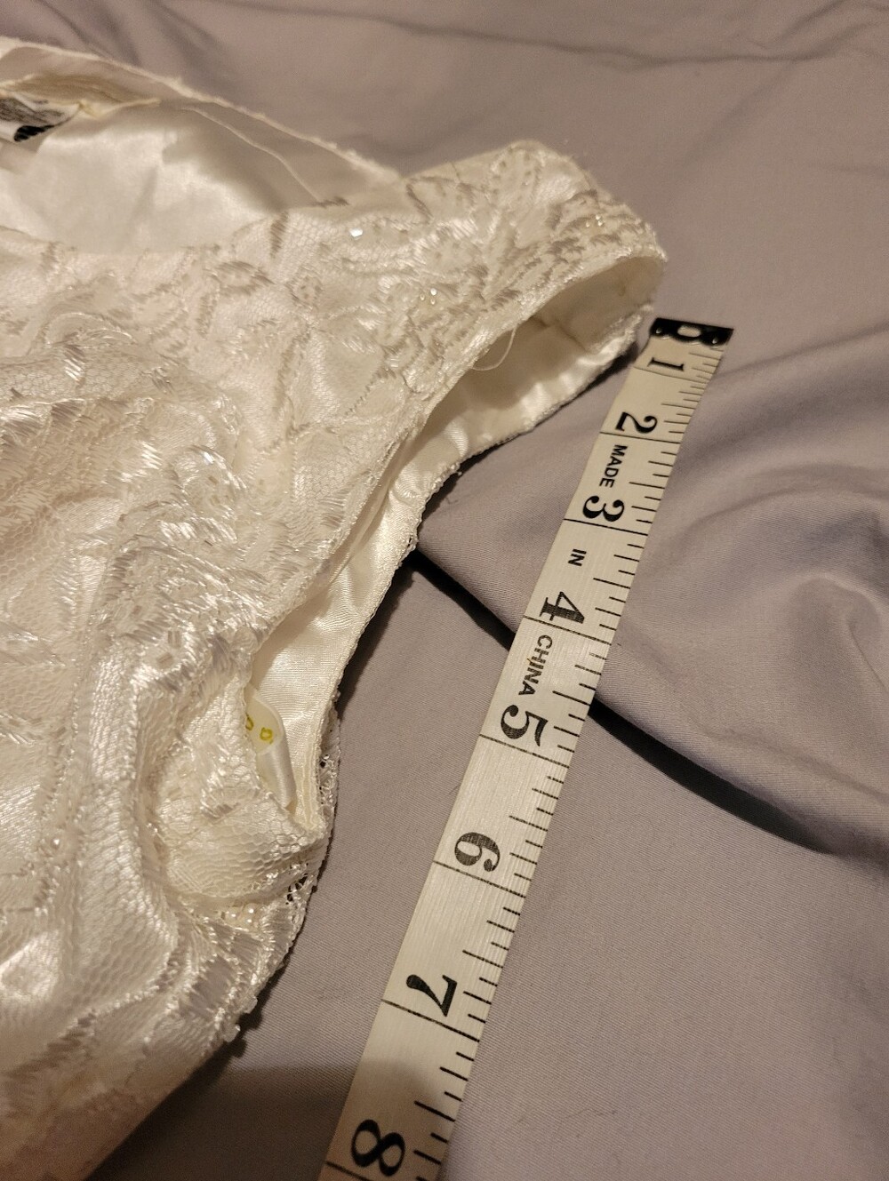 Elegant White Ruffled Lace, Beaded & Embroidered Wedding Dress - Picture 15 of 17